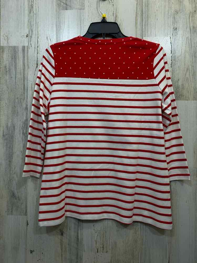 KIM ROGERS Holiday Size PM RED/WHT/GOLD STRIPE/DOT 3/4 LENGTH TOP
