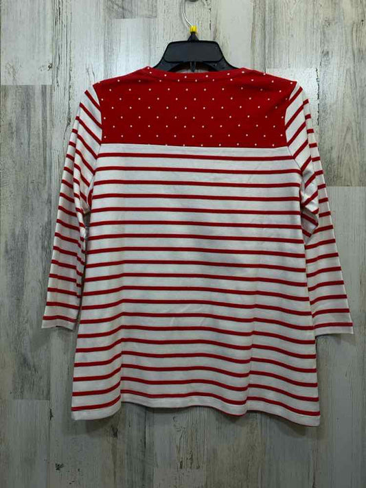 KIM ROGERS Holiday Size PM RED/WHT/GOLD STRIPE/DOT 3/4 LENGTH TOP