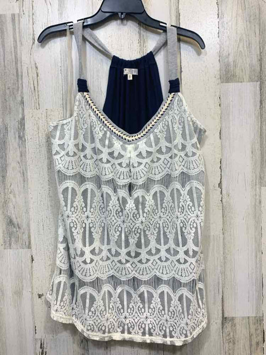 NWT JOLT PLUS SIZES Size 2X GRAY/CREAM/NAVY CROCHET TANK TOP Tank Top/GRAY/CREAM