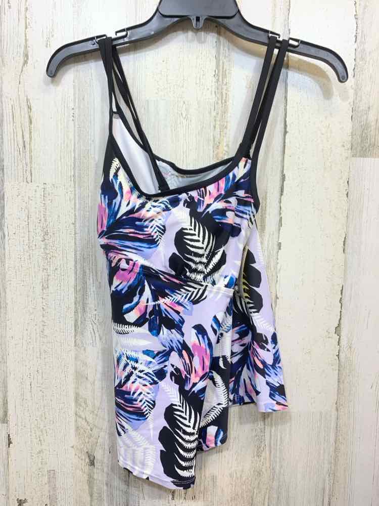 PRE-OWNED ZELOS Swimwear Size M BLACK/NAVY/PINK/WHITE TROPICAL TOP Swimsuit/TROP