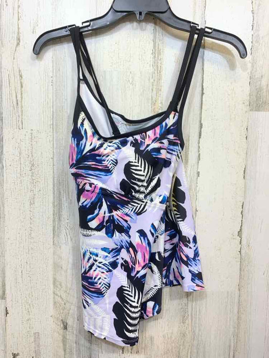 PRE-OWNED ZELOS Swimwear Size M BLACK/NAVY/PINK/WHITE TROPICAL TOP Swimsuit/TROP