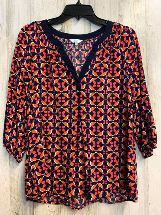 PRE-OWNED CROWN & IVY Tops Size L NVY/ORNG PATTERN LONG SLEEVES TOP