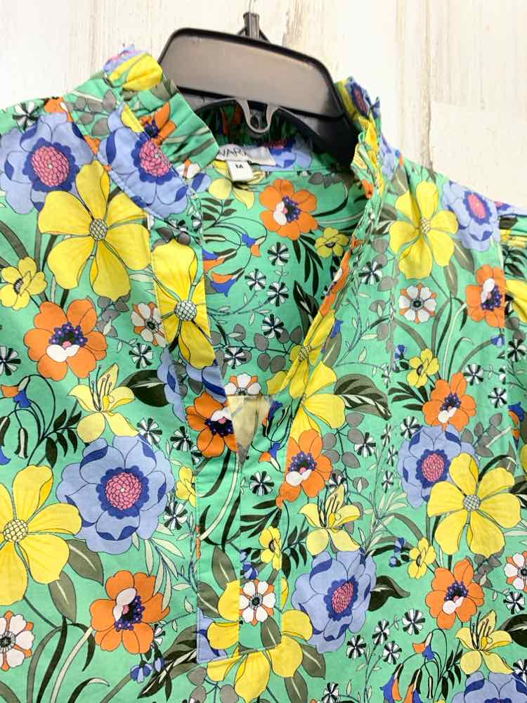 PRE-OWNED AVARA Tops Size M PASTEL GREEN/YELLOW/BLUE/ORANGE/WHT Floral Blouse/FL