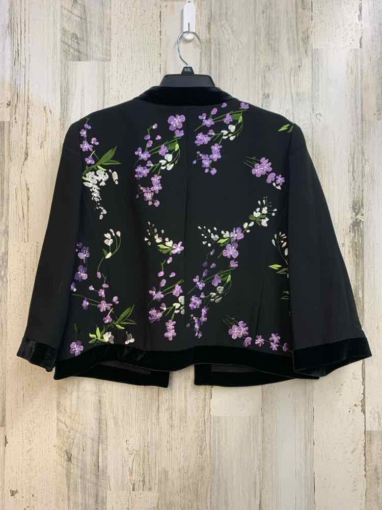 TAHARI Tops Size 16 BLK/PUR Floral JACKET Jacket