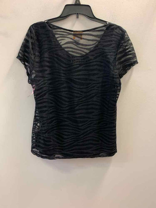 RUBY RD Tops Size L Black Animal Print SHORT SLEEVES TOP