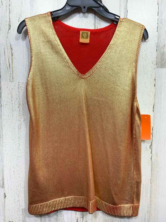 PRE-OWNED ANNE KLEIN Size L Tops Gold SLEEVELESS/V NECK  TOP