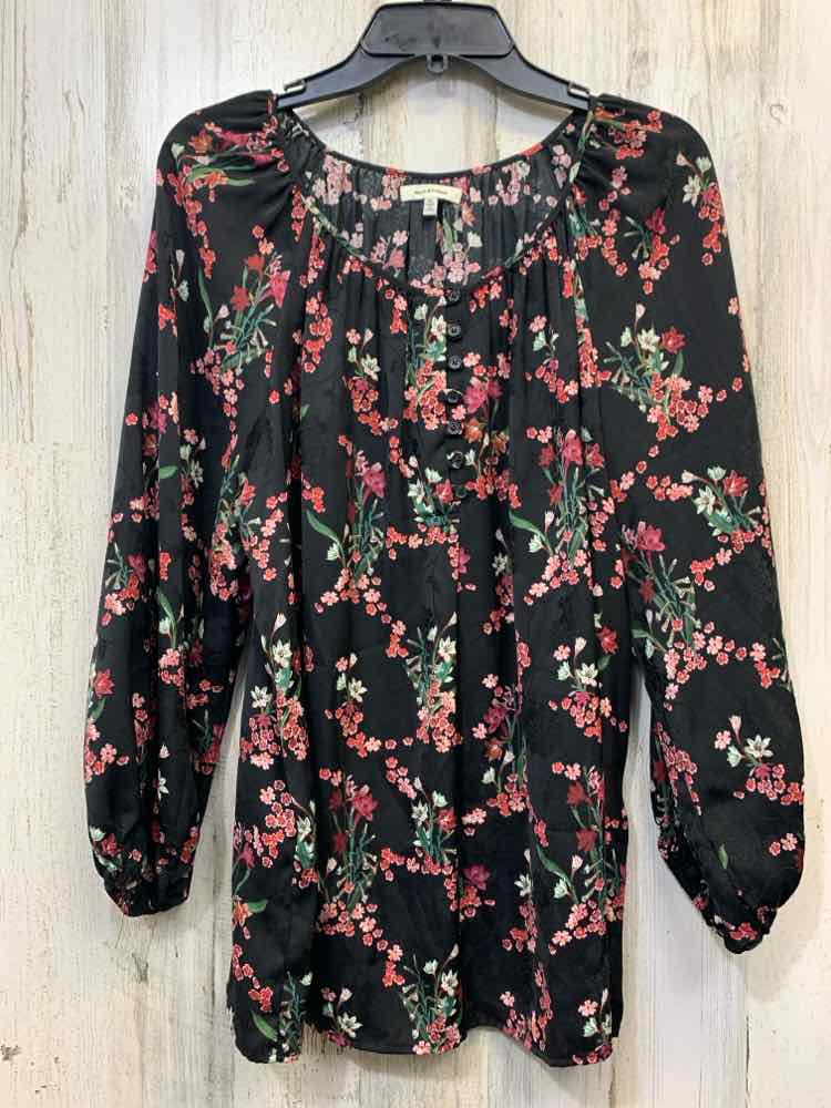 MAX STUDIO Tops Size XL BLK/PINK Floral LONG SLEEVES TOP