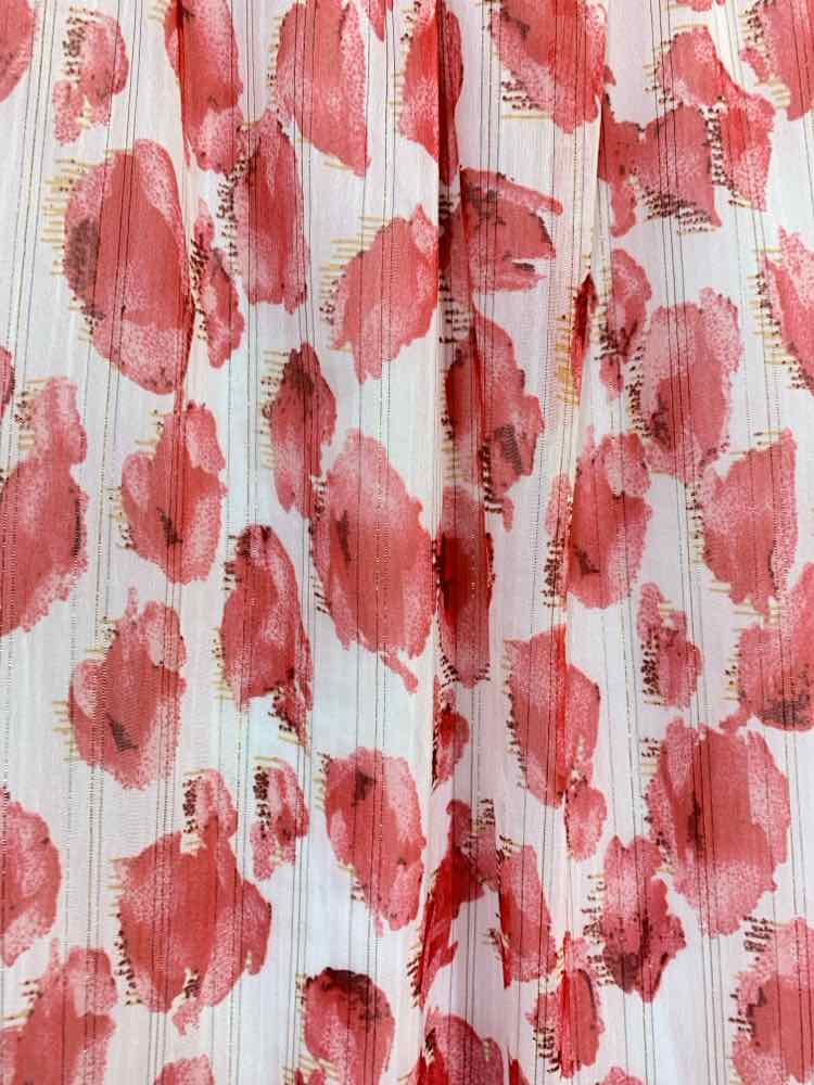 PRE-OWNED ENTRO Tops Size M WHT/RED/YLW Print PUFF SLEEVES Blouse/RUCHED DETAIL