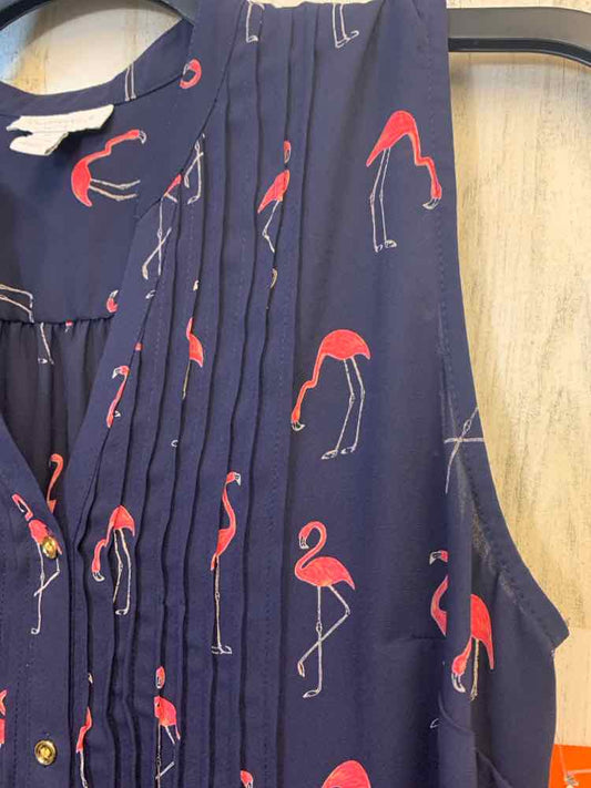 PRE-OWNED CHARTER CLUB Tops Size PL Navy FLAMINGO SLEEVELESS TOP