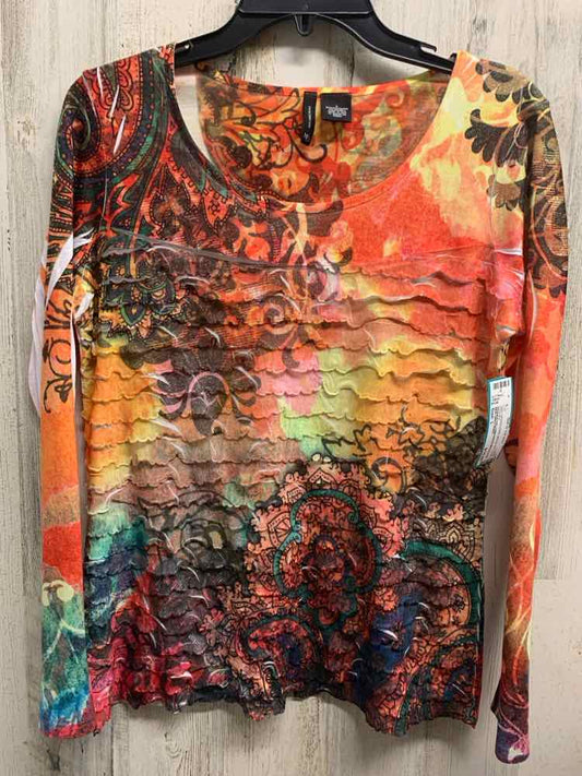 NEW DIRECTIONS Tops Size L ORG/YEL/GRN MEDALION LONG SLEEVES TOP