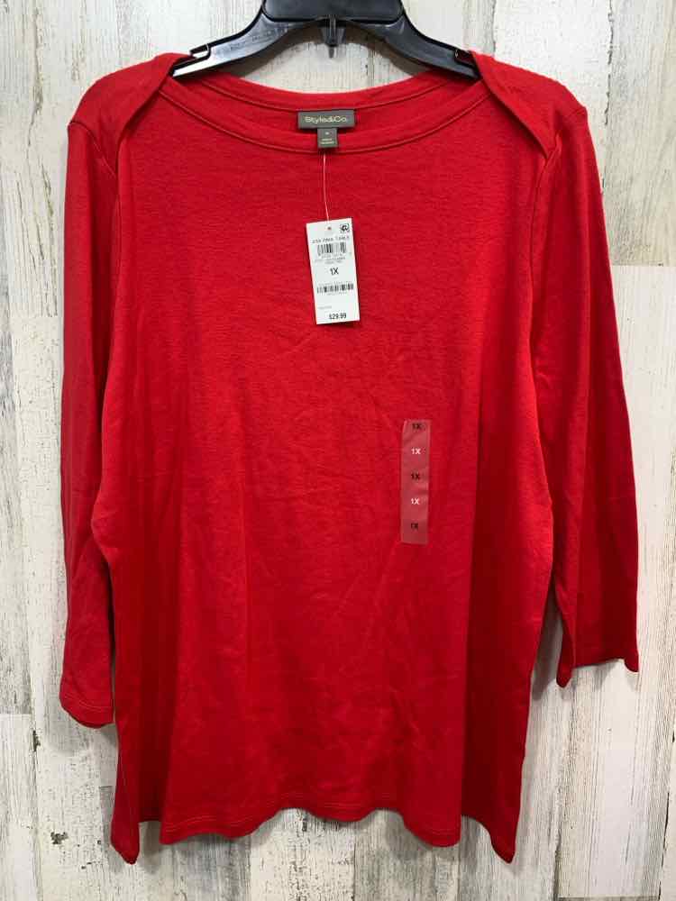 NWT STYLE & CO Tops Size 1X Red Solid 3/4 SLEEVE Blouse