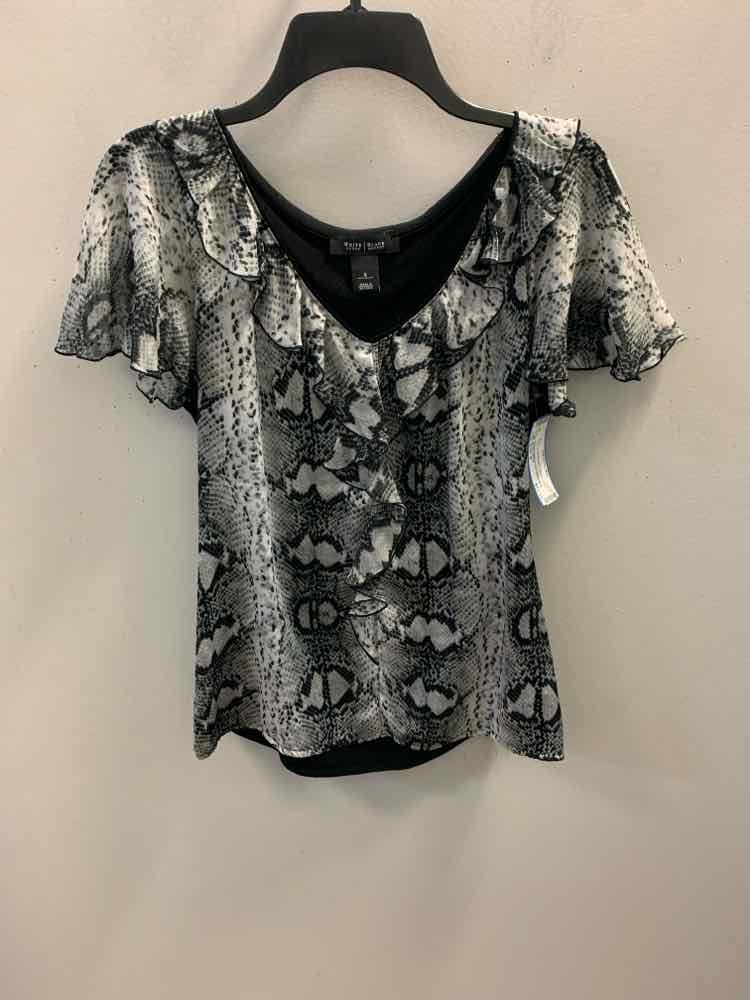 WHITE HOUSE Tops Size S BLK/GRY/WHT SNAKE PRINT TOP