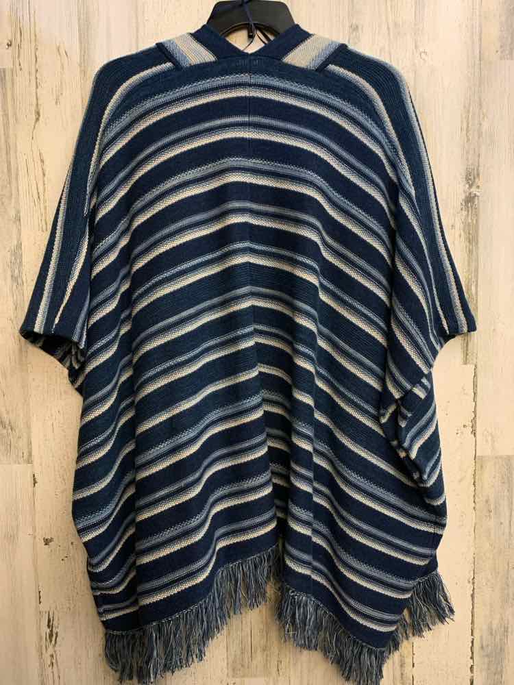 PRE-OWNED Ralph Lauren Tops Size One Size Blue Stripe SLEEVELESS Sweater/FRINGE