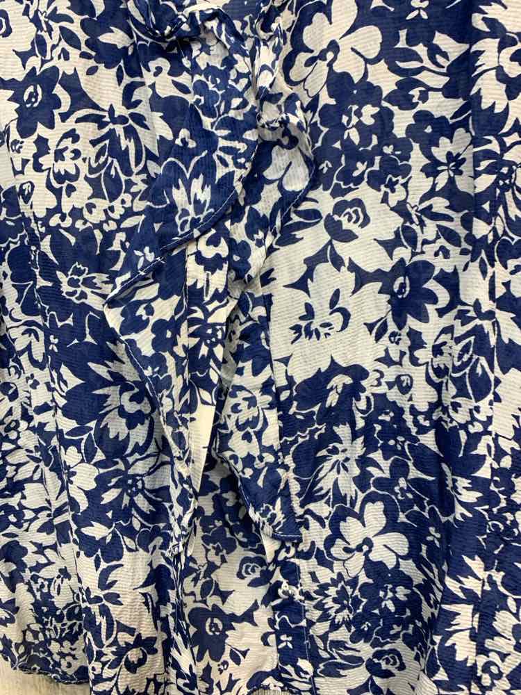 PRE-OWNED BANANA REPUBLIC Tops Size XL BLUE/WHITE Floral BUTTON UP Blouse/FLORAL
