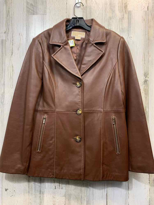 PRE-OWNED MICHAEL KORS JACKETS / COATS Size L Brown Leather COAT Coat