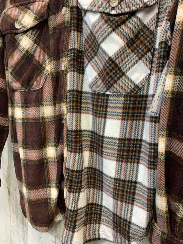 NWT JUST POLLY Tops Size L BRN/WHT Plaid LONG SLEEVES Shirt