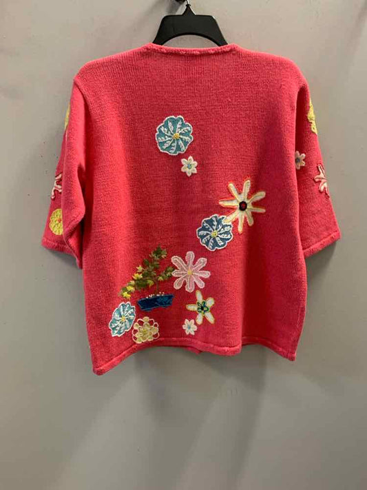 FISHER HILL Tops Size M PNK/MULTI-COLOR Floral SHORT SLEEVES Cardigan