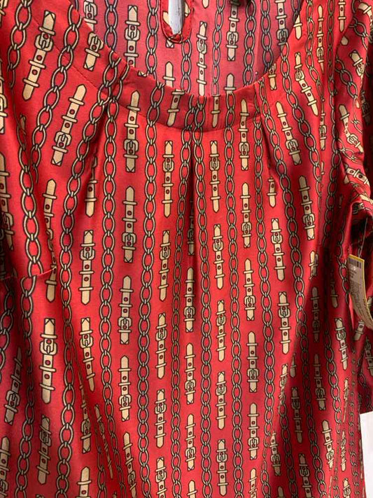 PRE-OWNED BANANA REPUBLIC Tops Size M RED/GOLD ABSTRACT SMOCK Blouse/PRINTED 3/4