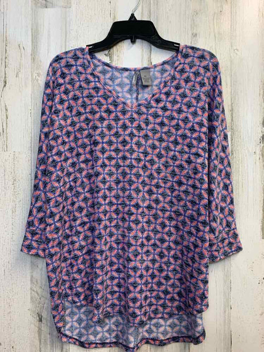 NEW DIRECTIONS Tops Size XL BLK/RED/BLU DIAMOND 3/4 LENGTH TOP