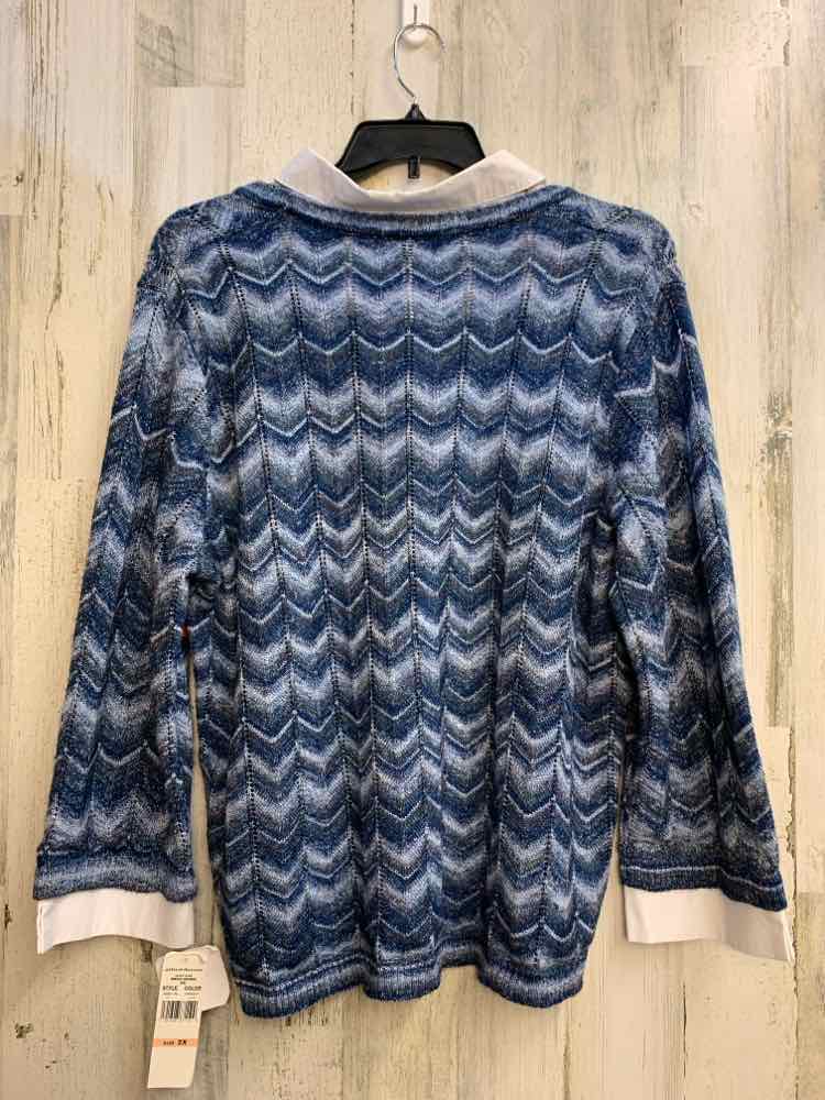 NWT ALFRED DUNNER PLUS SIZES Size 2X BLU/WHT CHEVRON SWEATER Sweater