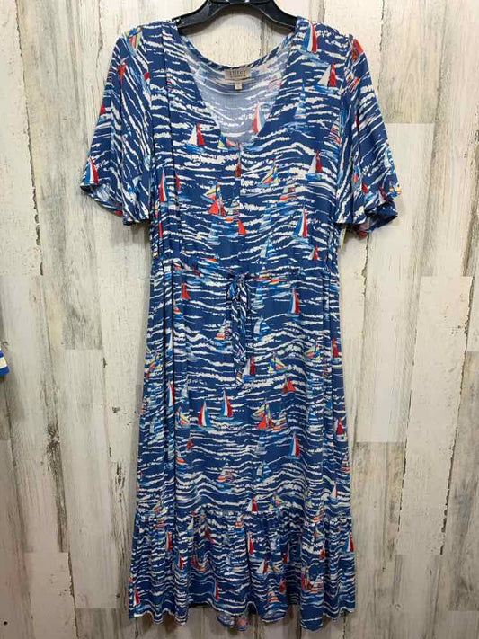 PRE-OWNED STITCH Dresses and Skirts Size L BLUE/RED/WHT SAILBOATS TIERED Dress/S