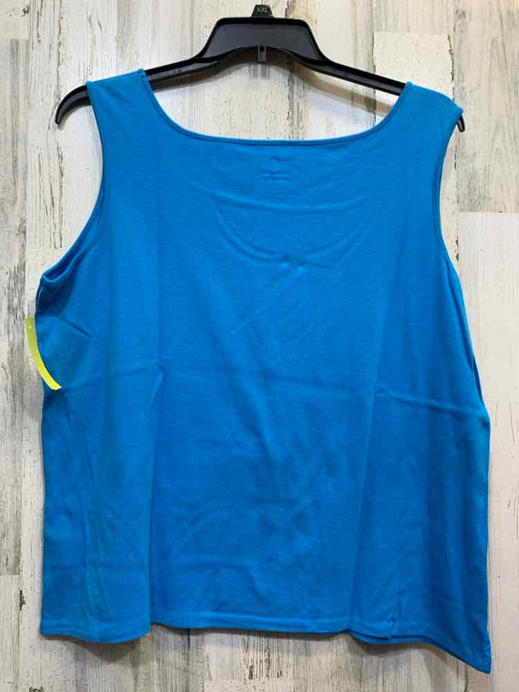 PRE-OWNED RUBY RD Tops Size 1X ELECTRIC BLUE COTTON Solid SLEEVELESS Tank Top