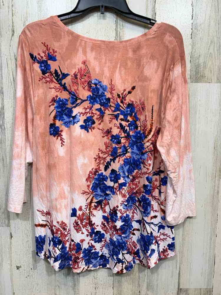 NWT JM COLLECTION Size XL Tops PEACH/BLUE Floral LONG SLEEVE Shirt