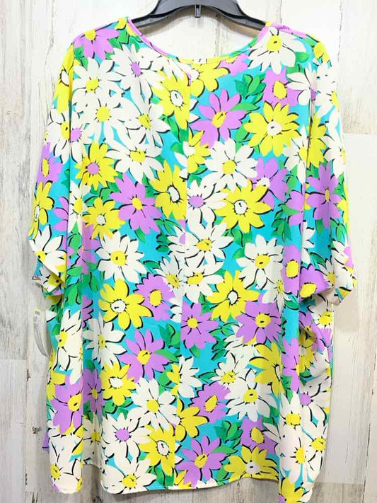 NWT JODIFL Tops Size M WHT/PRPL/YLOW Floral BAT SLEEVES/V NECK Blouse