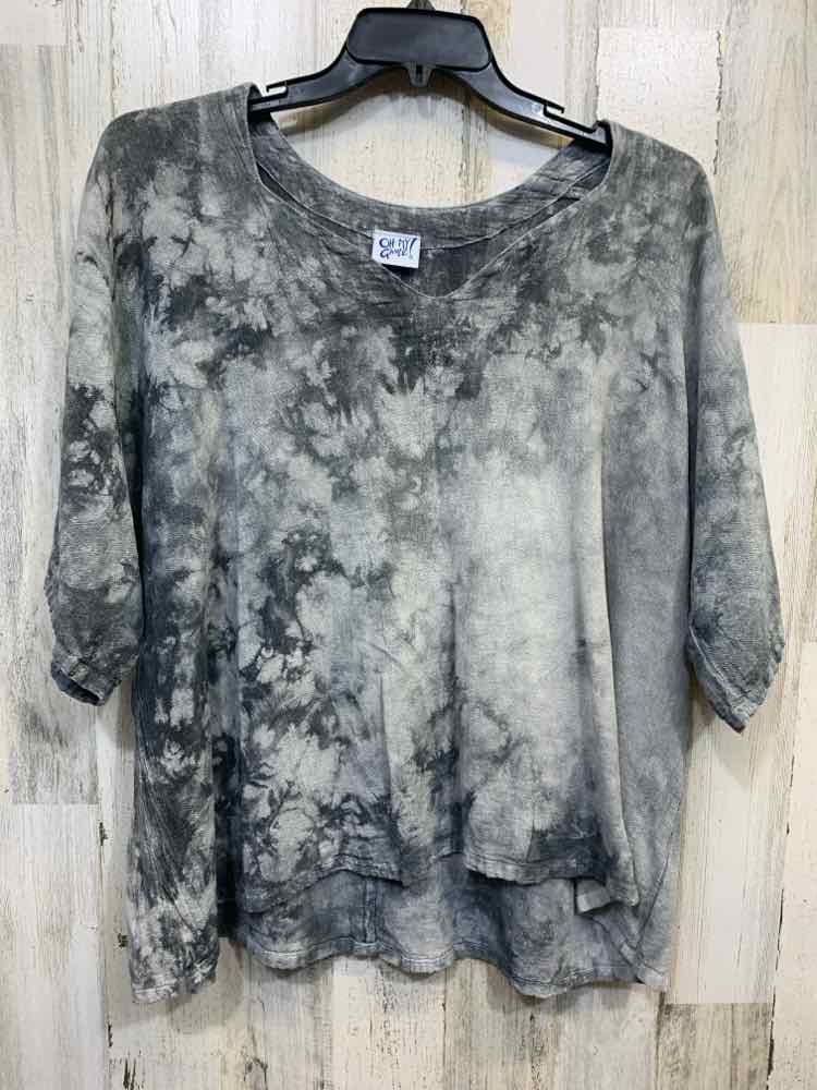 PRE-OWNED OH MY GAUZE Tops Size 3 Gray Shirt/V NECK GRAY TIE DIE BATWING