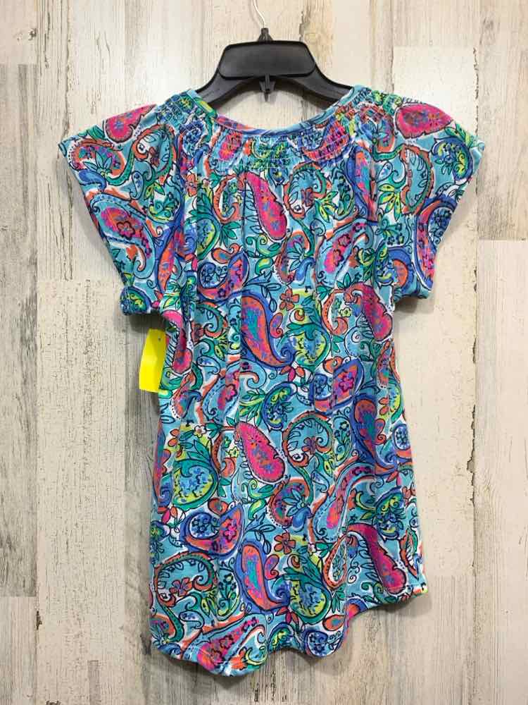 PRE-OWNED Size S FRESH/COLORFUL SMOCKED NECK SHORT SLEEVE DRAPE