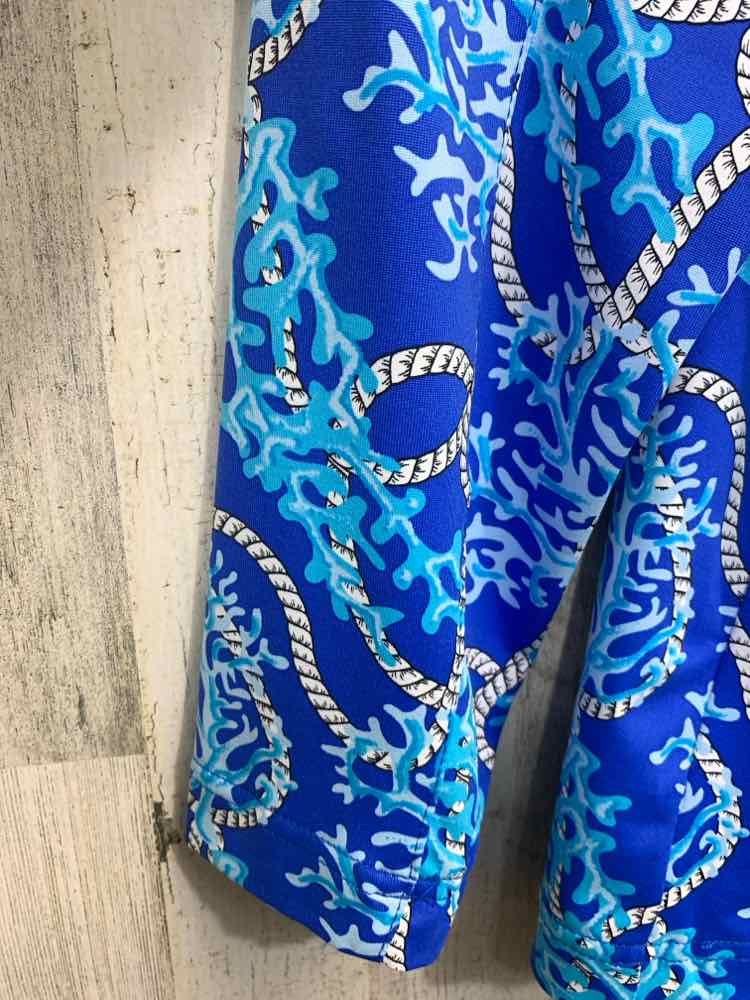 PRE-OWNED LULU B Tops Size L WHT/BLU/AQUA CORAL REEF LONG SLEEVE PULL OVER