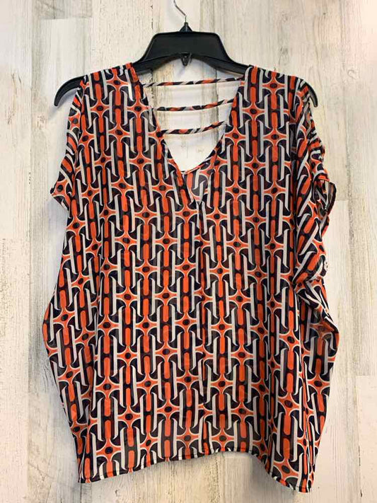 COLLECTIVE CONCEPT Tops Size S ORG/NVY/WHT SHEER Geometric DROP SHOULDER TOP