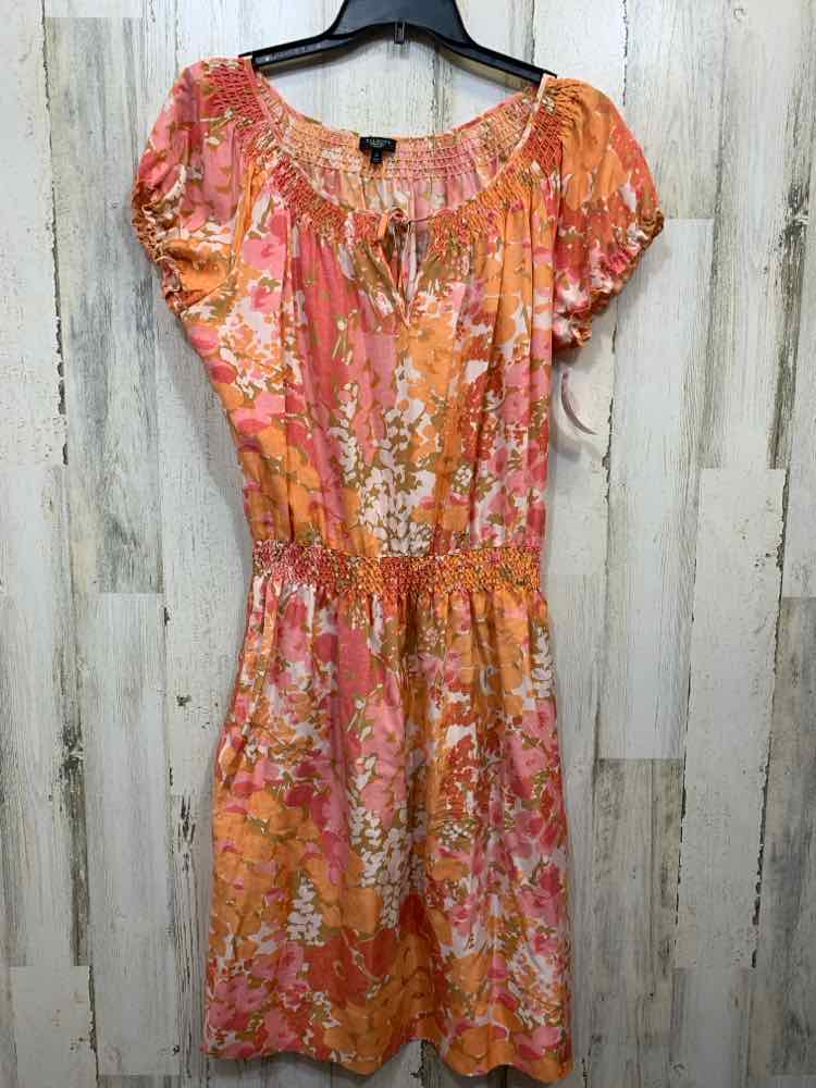 PRE-OWNED TALBOTS PLUS SIZES Size 1X WHITE/PINK/ORANGE/TAN Floral BLOUSE Dress/F