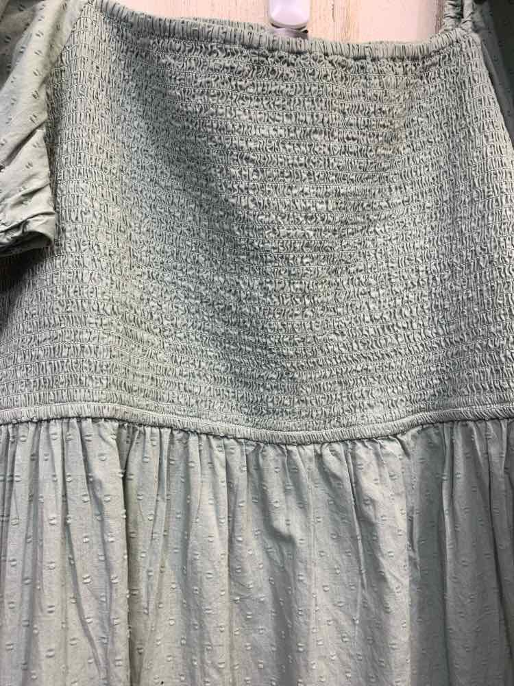 NWT AND NOW THIS DRESS Size 3X SAGE SWISS DOT PUFF SLEEVES MAXI