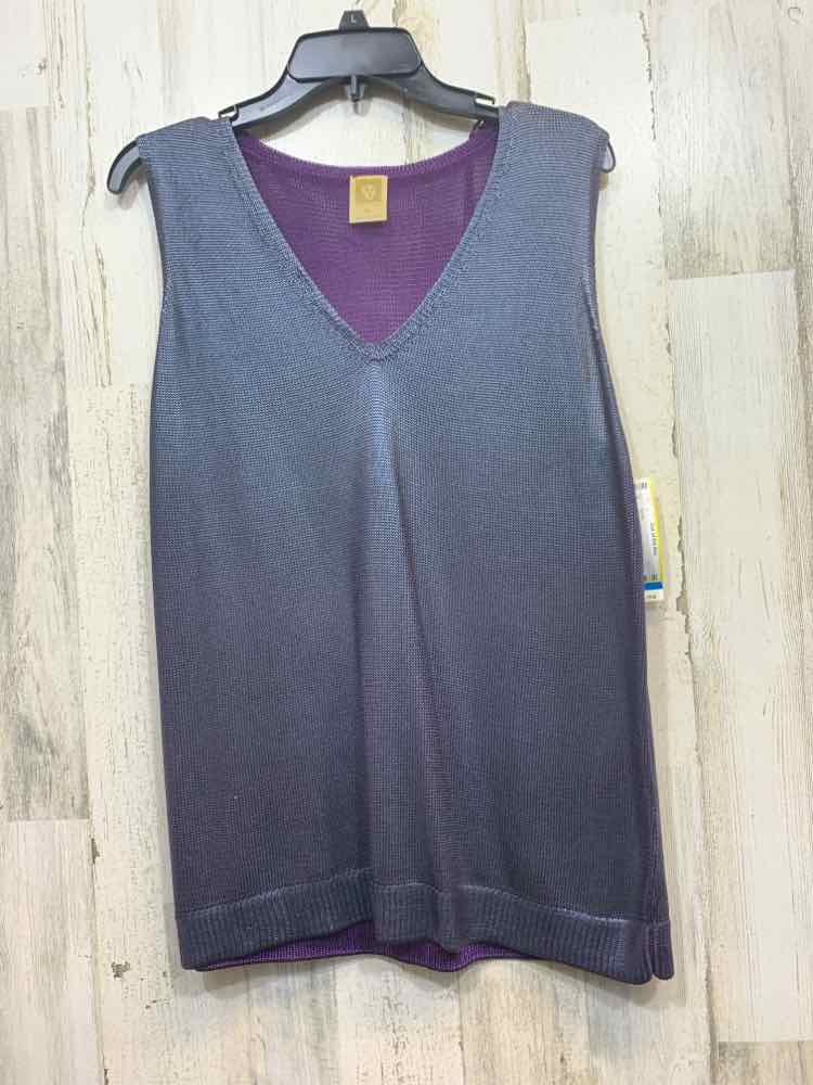 PRE-OWNED ANNE KLEIN Tops Size XL DARK BLUE KNIT VEST Blouse/DARK BLUE/DARK PURP