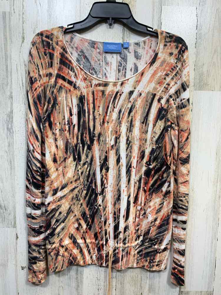 PRE-OWNED SIMPLY VERA Tops Size M BLK/WHT/ORG Print TIE WAIST Blouse
