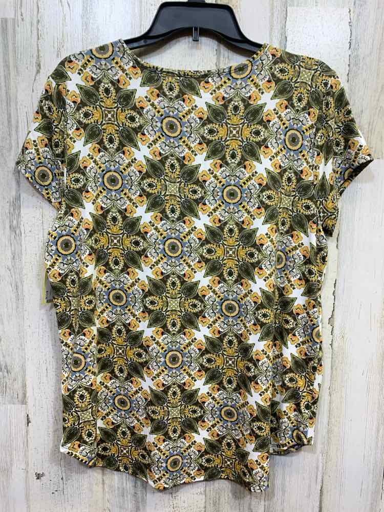 NWT CUPIO Tops Size XL WHT/OLV/YLW Floral SHORT SLEEVES/SCOOP NECKLINE  Blouse