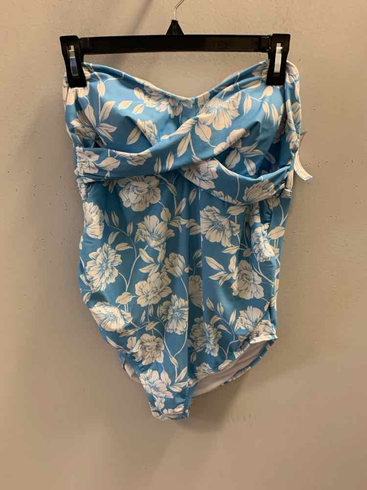 ISABEL Swimwear Size L BABY BLU/WHT FLOWERS 1 PC Swimsuit