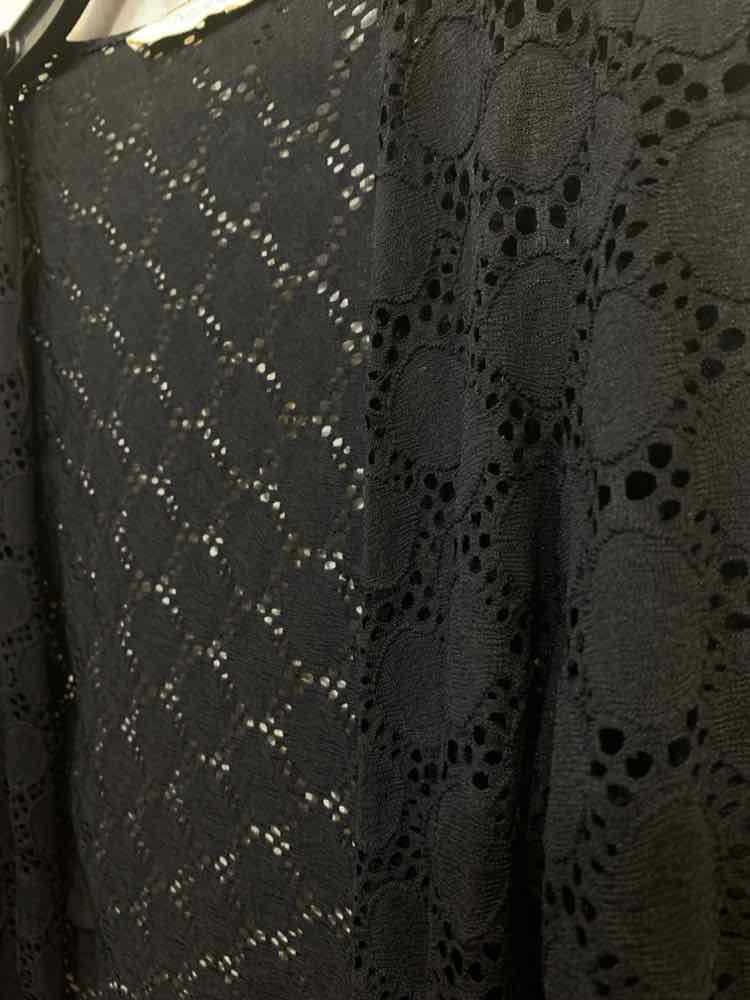 PRE-OWNED BELLE FRANCE Tops Size M Black Knit NYLON/SPANDEX CROCHET Cardigan
