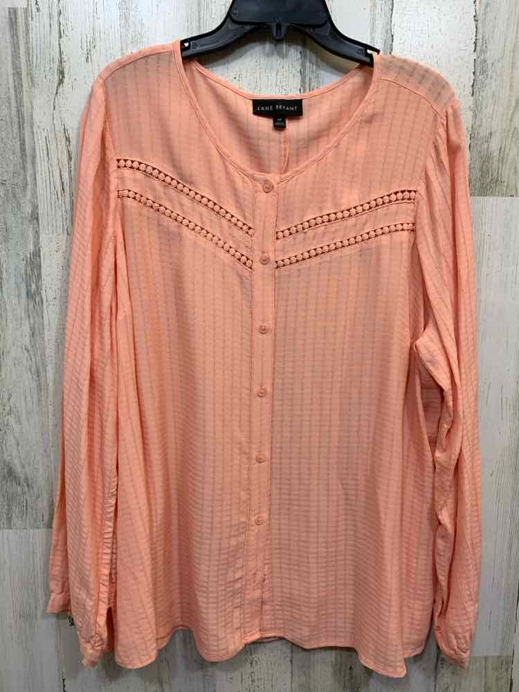 PRE-OWNED LANE BRYANT PLUS SIZES Size 18 Peach LONG SLEEVE BUTTON UP Blouse
