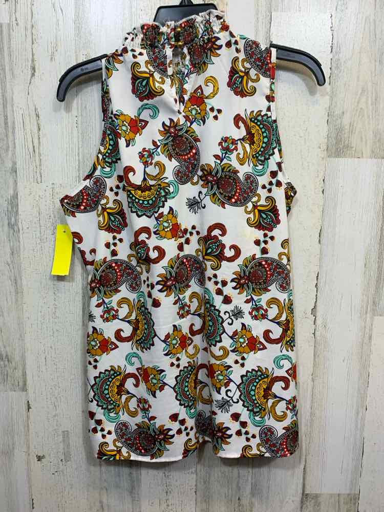 PRE-OWNED MILEAGE Tops Size L WHT/YLW/RED/BLU/BLK Paisley SLEEVELESS Blouse