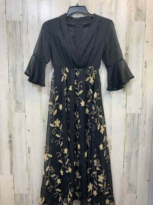 PRE-OWNED SHEIN Dresses and Skirts Size 2 BLACK/BEIGE FLOWERS MAXI Dress/BLACK/B