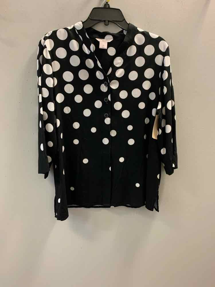 ALLISON DALEY Tops Size PM BLK/WHT Polka Dot 3/4 SLEEVE TOP