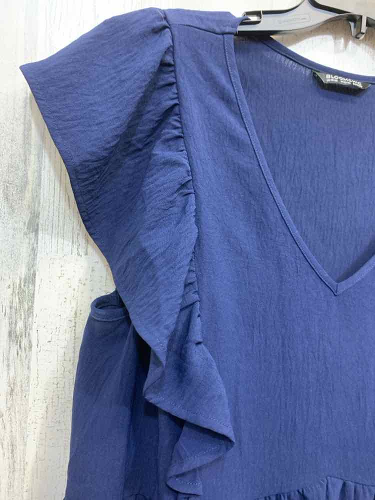 PRE-OWNED BLOOMCHIC Tops Size 18/20 Navy RUFFLES SHORT SLEEVES Blouse/NAVY SHORT