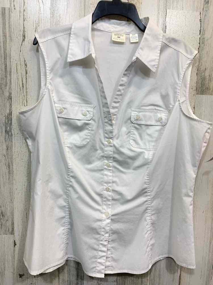 PRE-OWNED LEE Tops Size XL White Solid SLEEVELESS Shirt/WHITE SLEEVE BUTTON UP T