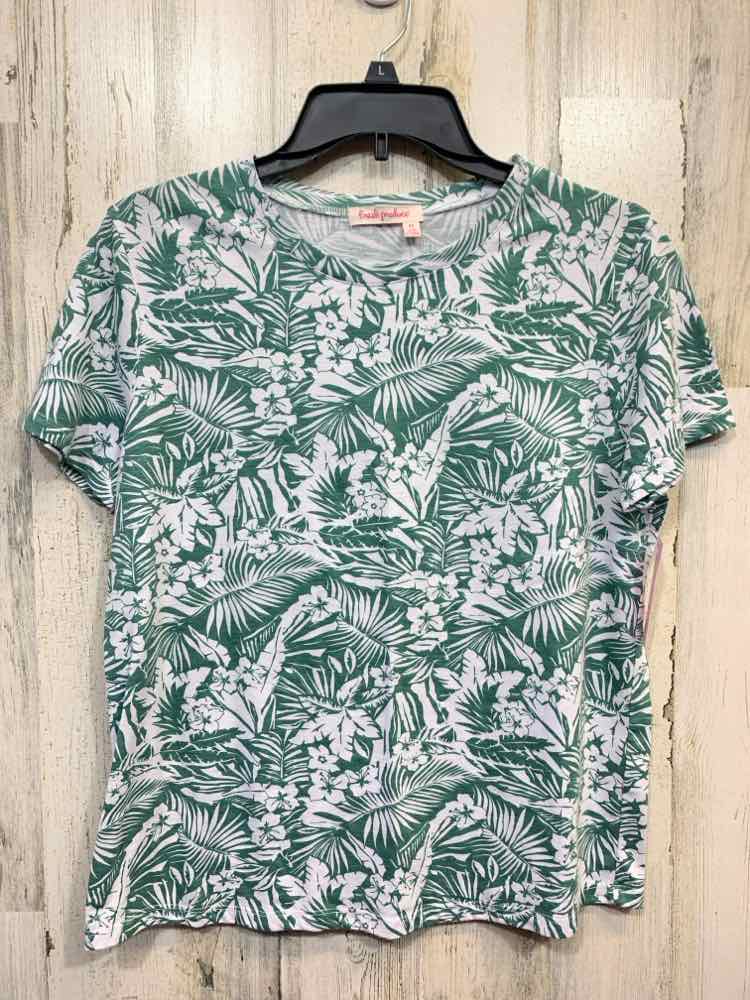 PRE-OWNED FRESH PRODUCE Tops Size M SAGE/WHITE TROPICAL SHORT SLEEVES Shirt/TROP