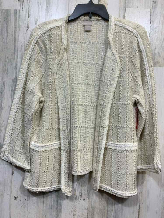 PRE-OWNED CHICO'S Size 3 JACKETS / COATS Cream TWEED 3/4 SLEEVE Blazer