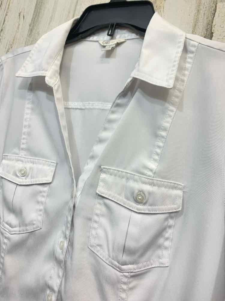 PRE-OWNED CATO Tops Size L White Solid BUTTON UP Shirt/WHITE 3/4 SLEEVE BUTTON U