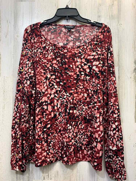 PRE-OWNED ROZ&ALI Tops Size L BLK/BURG LONG SLEEVES TOP