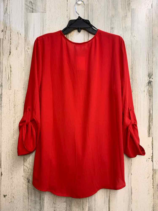 NWT PLEIONE Tops Size XL Red SHEER 3/4 LENGTH TOP